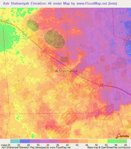 Ash Shahaniyah,Qatar Elevation Map