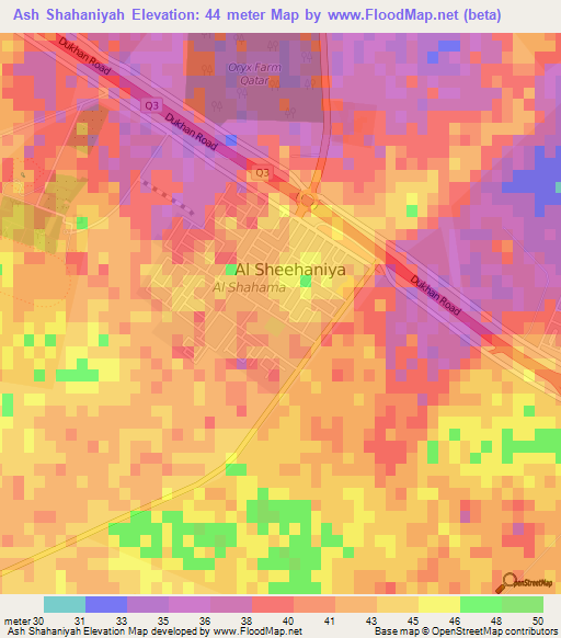 Ash Shahaniyah,Qatar Elevation Map