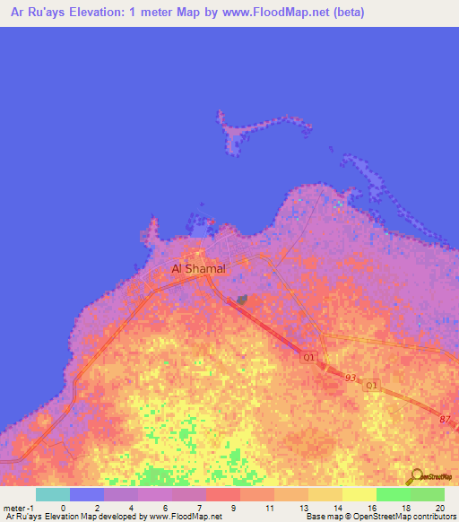 Ar Ru'ays,Qatar Elevation Map