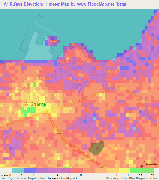 Ar Ru'ays,Qatar Elevation Map