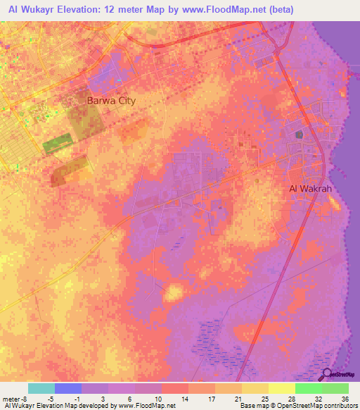 Al Wukayr,Qatar Elevation Map