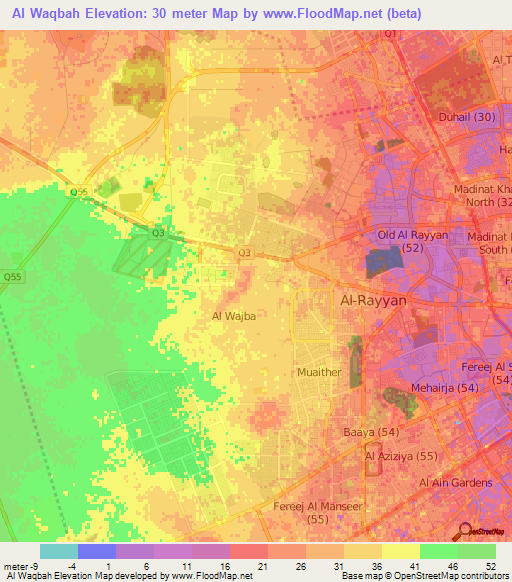 Al Waqbah,Qatar Elevation Map