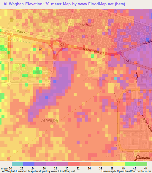 Al Waqbah,Qatar Elevation Map