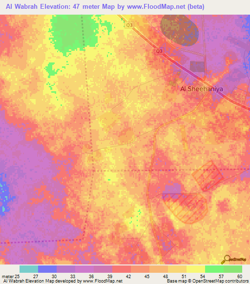 Al Wabrah,Qatar Elevation Map