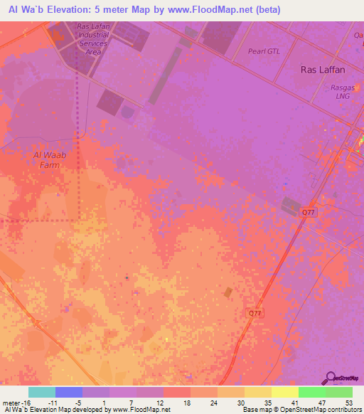 Al Wa`b,Qatar Elevation Map