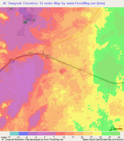 Al `Uwaynah,Qatar Elevation Map