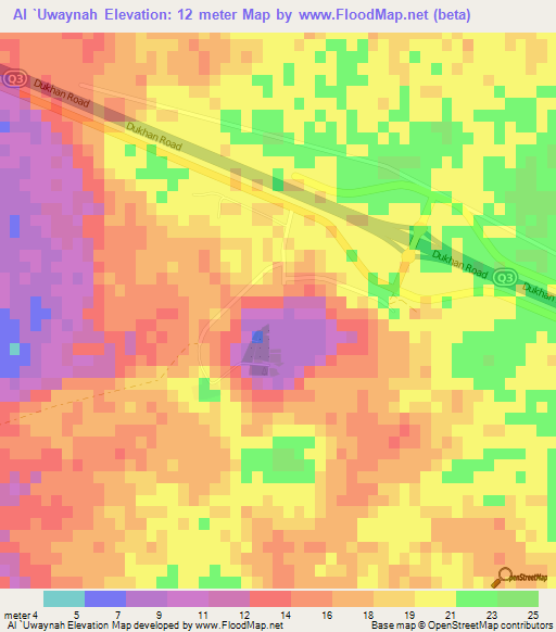 Al `Uwaynah,Qatar Elevation Map