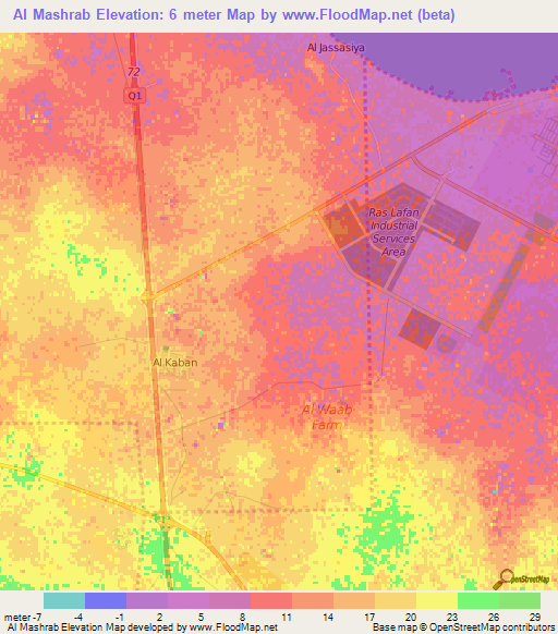 Al Mashrab,Qatar Elevation Map