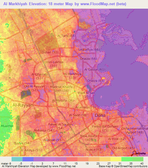 Al Markhiyah,Qatar Elevation Map