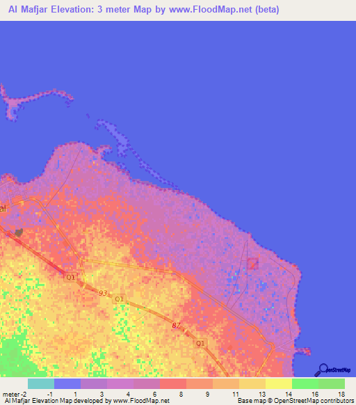 Al Mafjar,Qatar Elevation Map