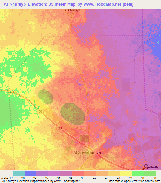 Al Khurayb,Qatar Elevation Map