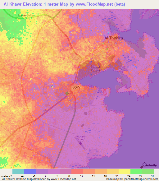 Al Khawr,Qatar Elevation Map