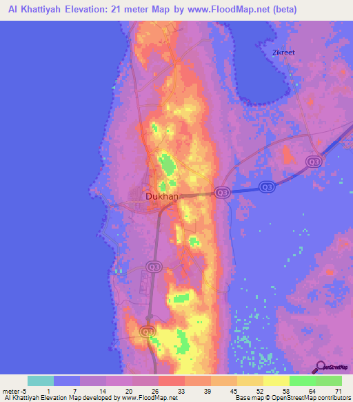 Al Khattiyah,Qatar Elevation Map