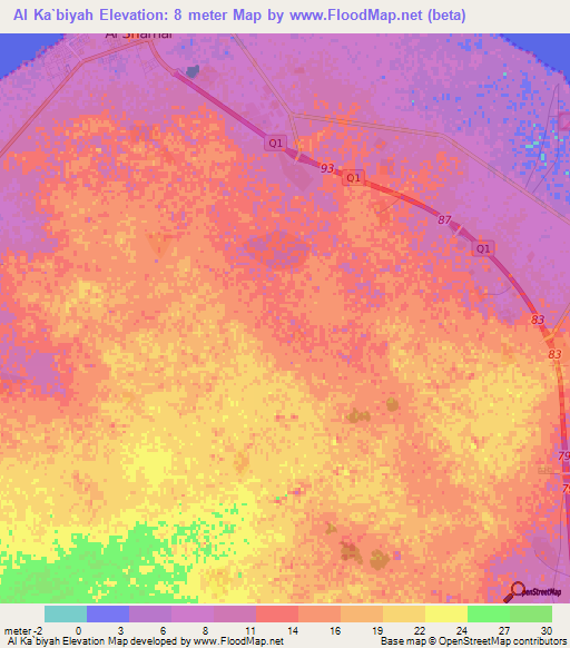 Al Ka`biyah,Qatar Elevation Map