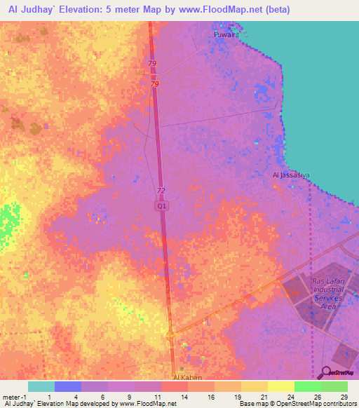 Al Judhay`,Qatar Elevation Map