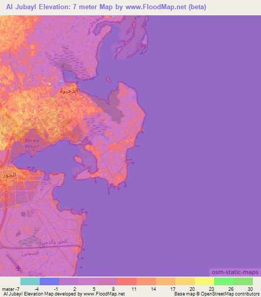 Al Jubayl,Qatar Elevation Map