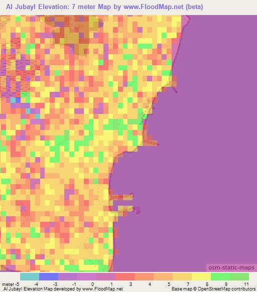 Al Jubayl,Qatar Elevation Map