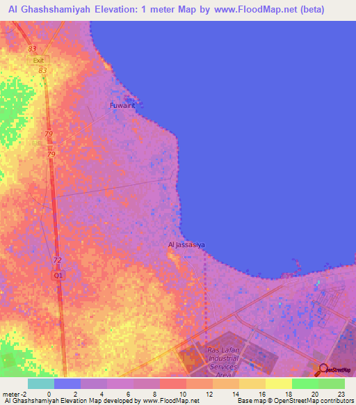 Al Ghashshamiyah,Qatar Elevation Map