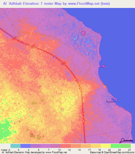 Al `Adhbah,Qatar Elevation Map