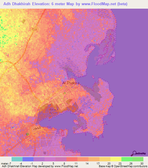 Adh Dhakhirah,Qatar Elevation Map
