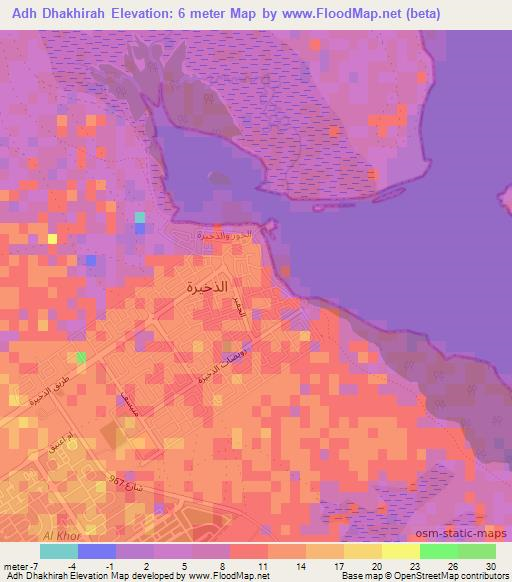 Adh Dhakhirah,Qatar Elevation Map