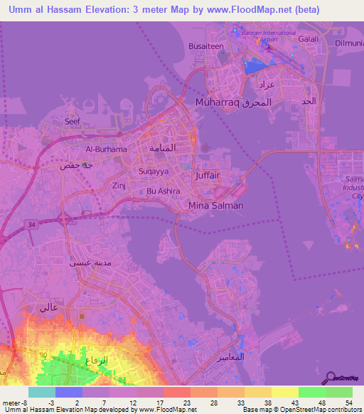 Umm al Hassam,Bahrain Elevation Map