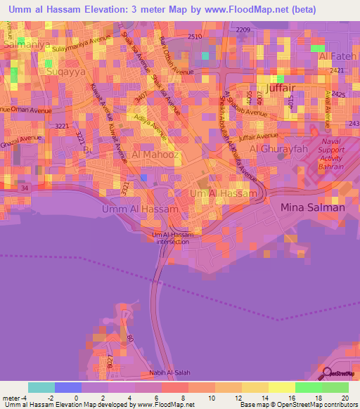 Umm al Hassam,Bahrain Elevation Map