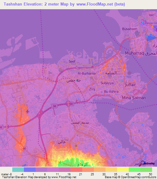 Tashshan,Bahrain Elevation Map