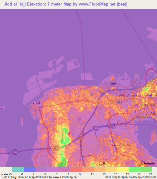 Jidd al Hajj,Bahrain Elevation Map