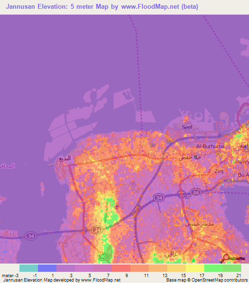 Jannusan,Bahrain Elevation Map