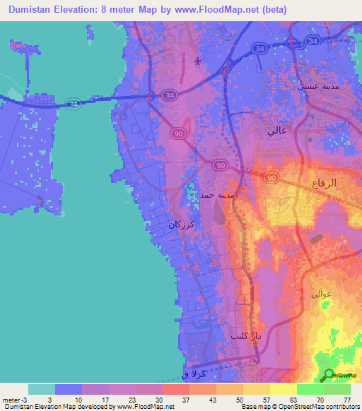 Dumistan,Bahrain Elevation Map