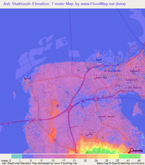 Ash Shakhurah,Bahrain Elevation Map