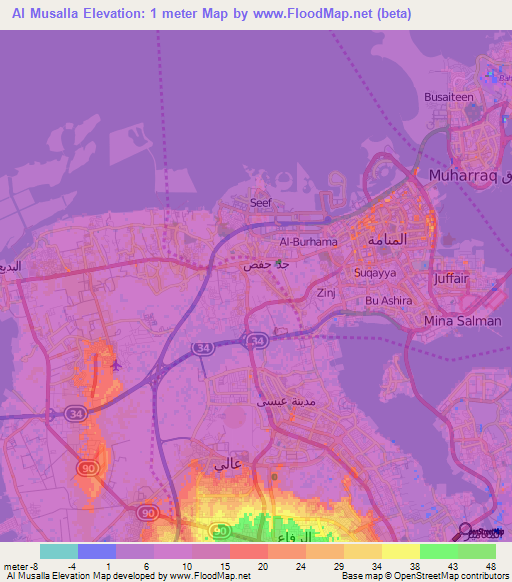 Elevation of Al Musalla,Bahrain Elevation Map, Topography, Contour