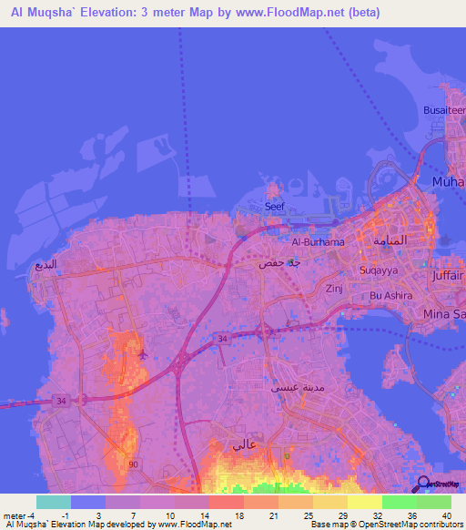 Al Muqsha`,Bahrain Elevation Map