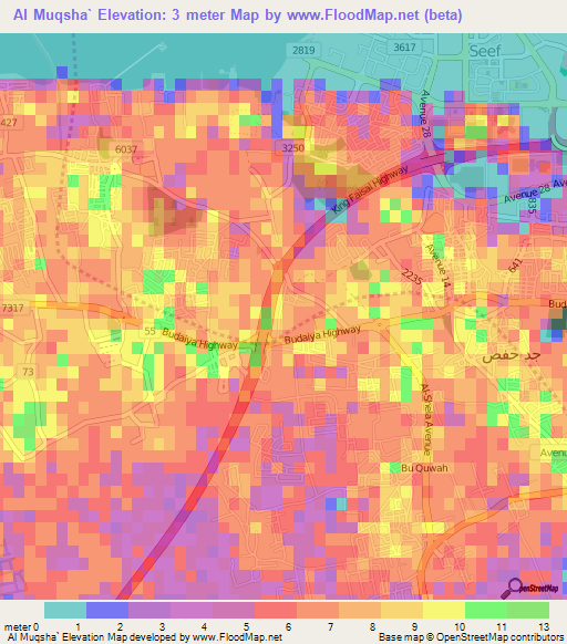 Al Muqsha`,Bahrain Elevation Map