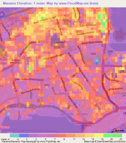Elevation of Manama,Bahrain Elevation Map, Topography, Contour