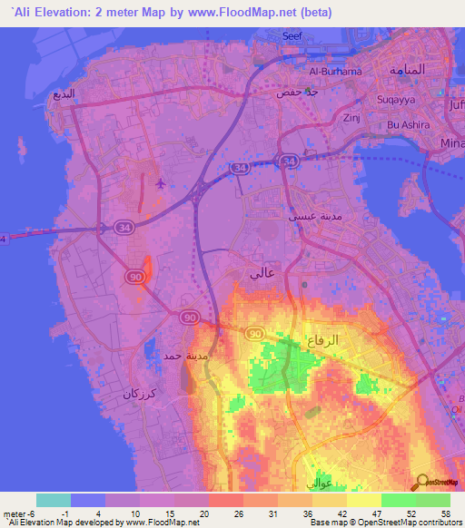 Elevation Of `ali,bahrain Elevation Map, Topography, Contour