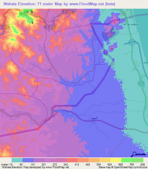 Wahala,United Arab Emirates Elevation Map