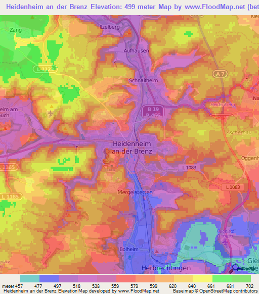 Heidenheim an der Brenz,Germany Elevation Map