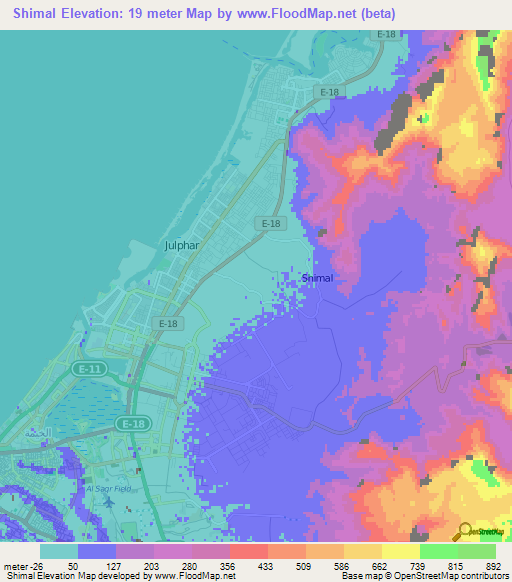 Shimal,United Arab Emirates Elevation Map