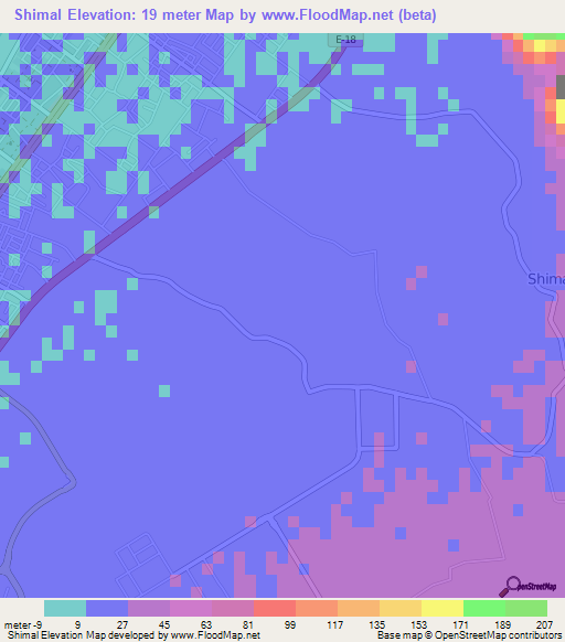 Shimal,United Arab Emirates Elevation Map