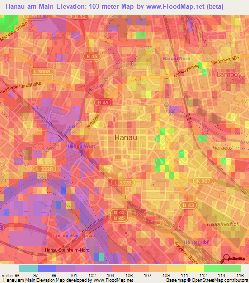 Hanau am Main,Germany Elevation Map