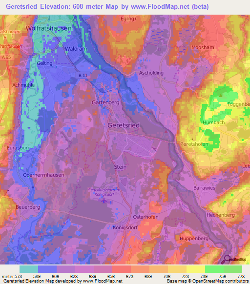 Geretsried,Germany Elevation Map