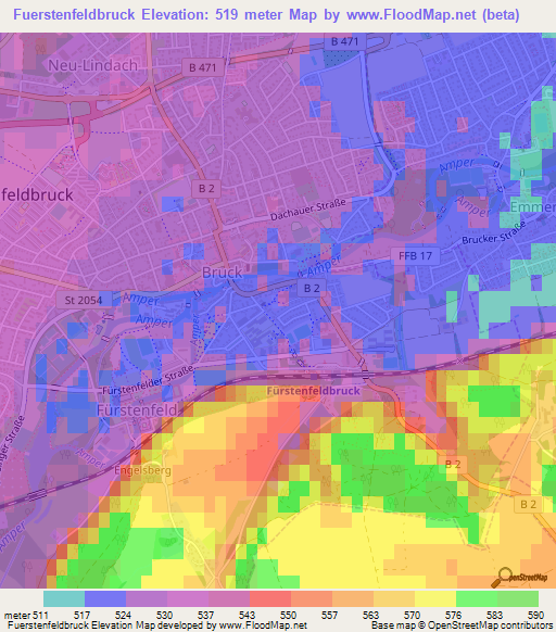 Fuerstenfeldbruck,Germany Elevation Map