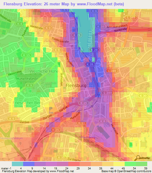 Flensburg,Germany Elevation Map