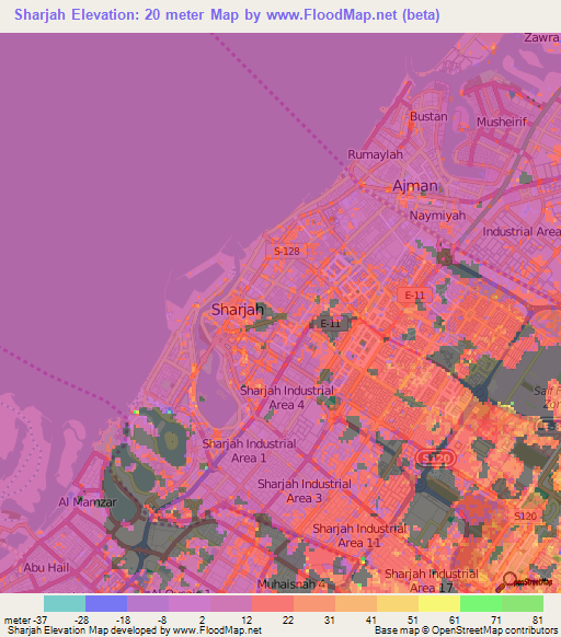 Sharjah,United Arab Emirates Elevation Map