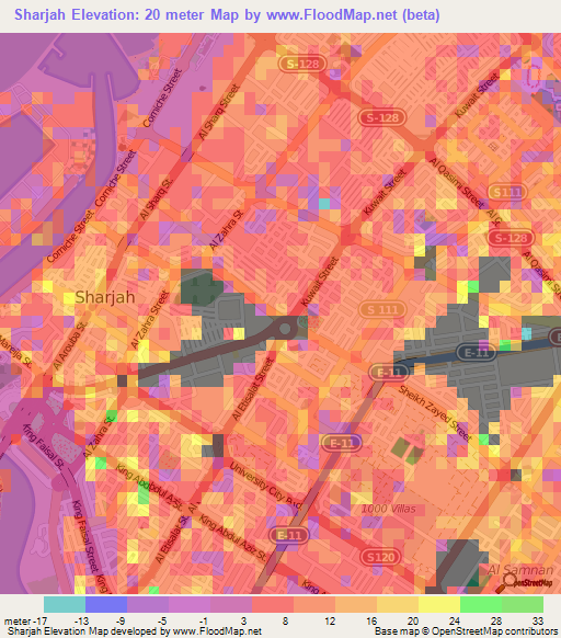 Sharjah,United Arab Emirates Elevation Map