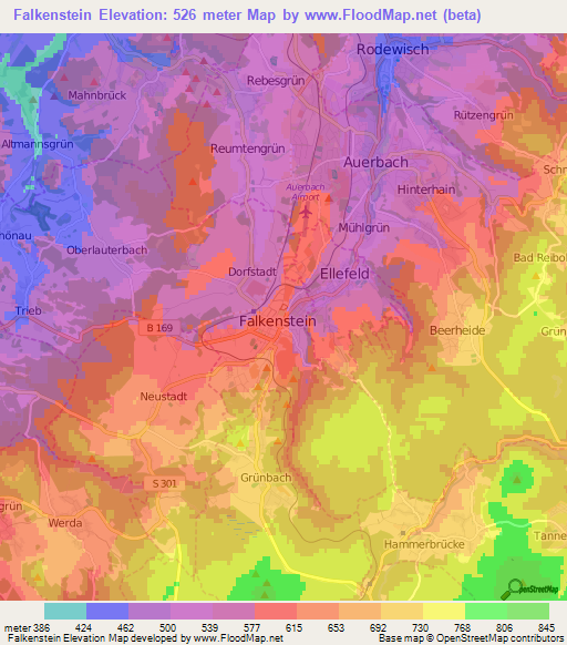 Falkenstein,Germany Elevation Map