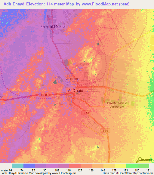 Adh Dhayd,United Arab Emirates Elevation Map