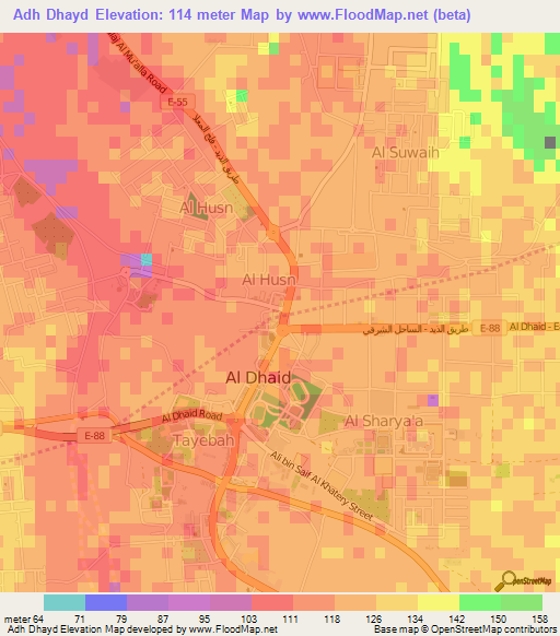 Adh Dhayd,United Arab Emirates Elevation Map
